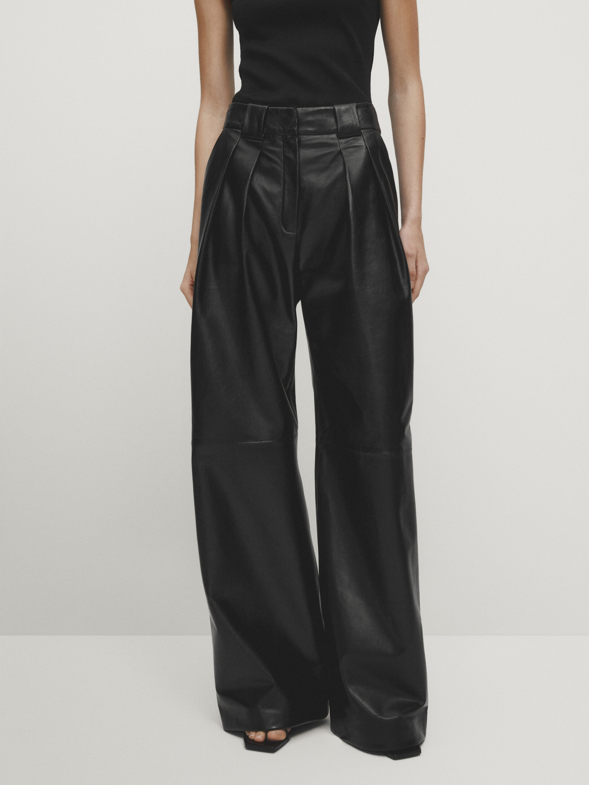 Black Button-embellished flared leather trousers | Balmain | MATCHES UK