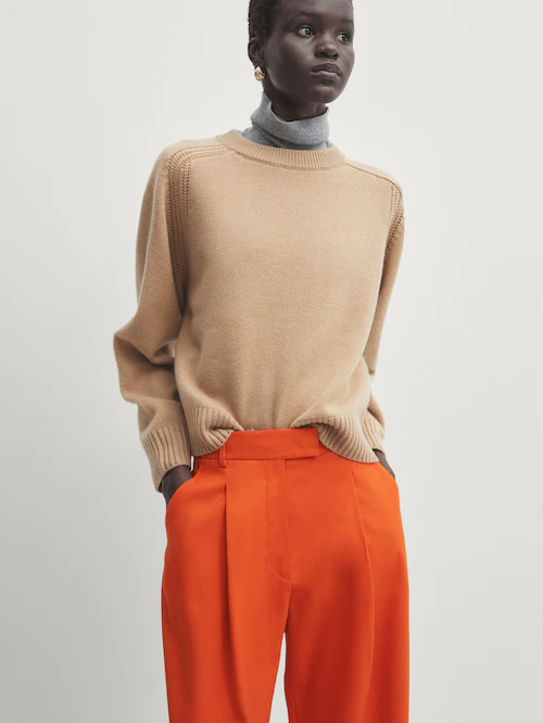 Pantalón ancho pinzas · Naranja · Vestir