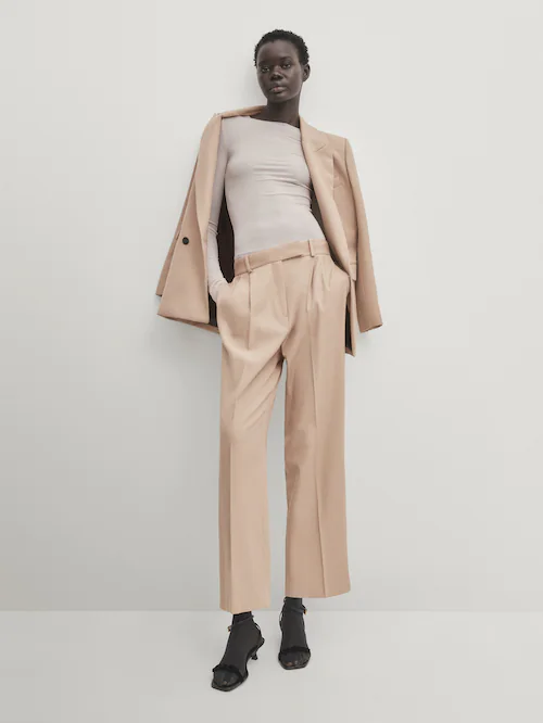| Straight-Leg-Anzughose Massimo Dutti · mit Bundfalten · Röcke Beige