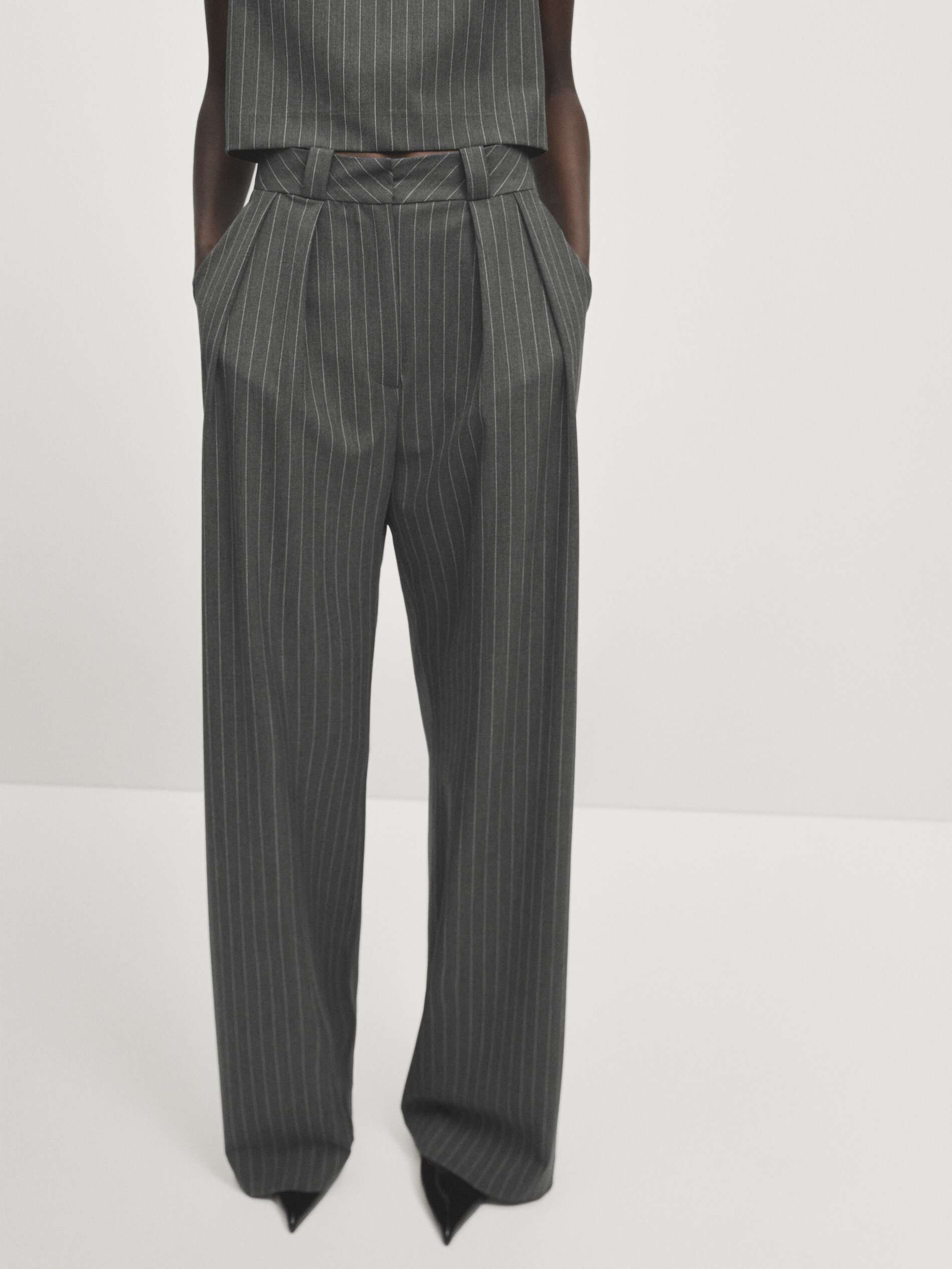 Navy pinstripe deals wide leg trousers