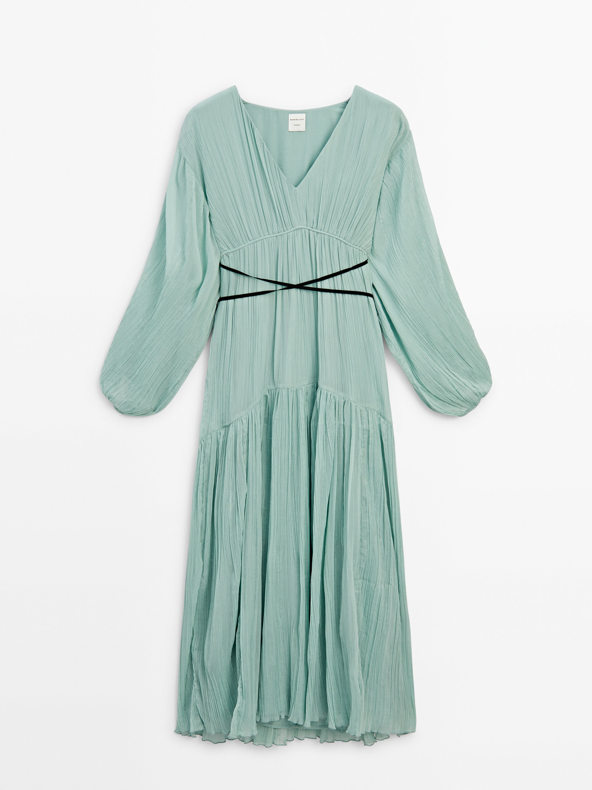 Long pleated dress with contrast trim Studio Green Smart