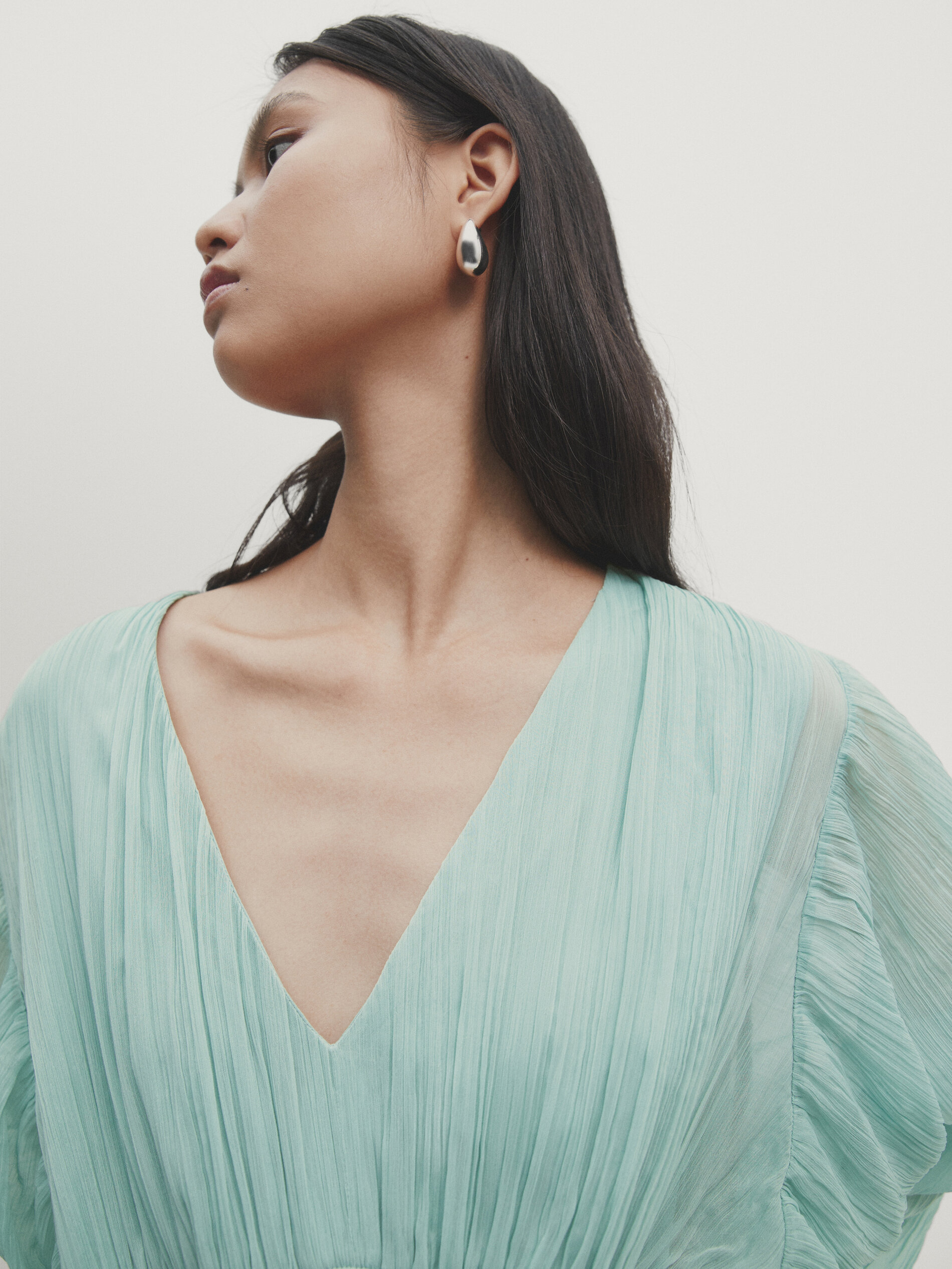 Long pleated dress with contrast trim Studio Green Smart
