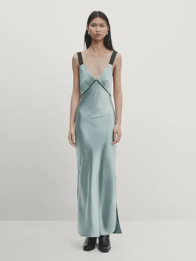 마시모두띠 Massimo Dutti Satin dress with contrast details - Studio