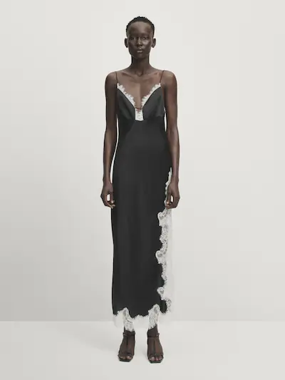 마시모두띠 Massimo Dutti Satin camisole dress with contrast lace - Studio