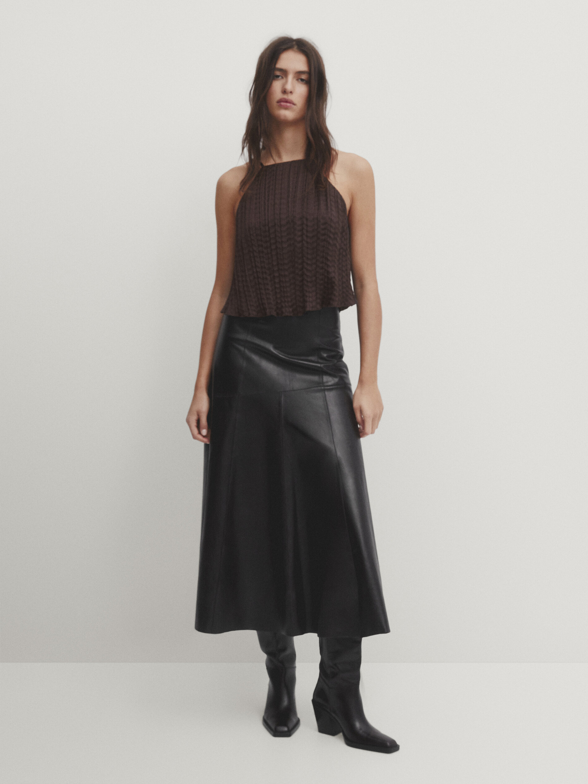 Top pliss satin bretelles fines Studio Marron Habill