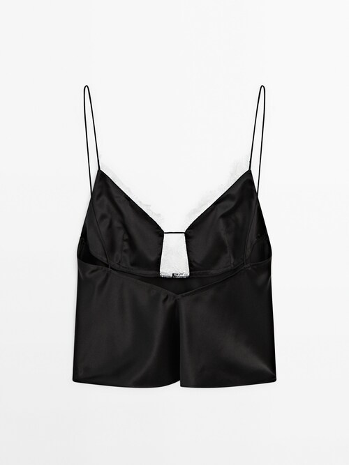 Black silk camisole with lace details