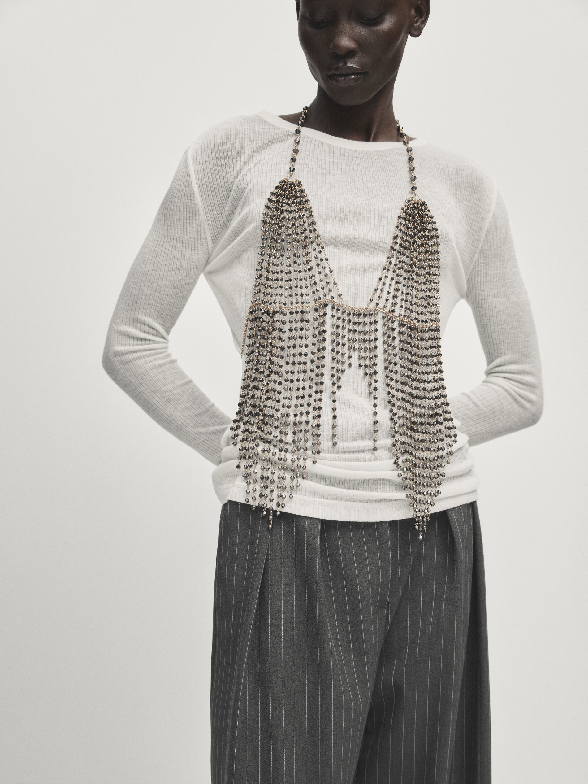 Chain top with beads - Studio · Gold · Accessories | Massimo Dutti