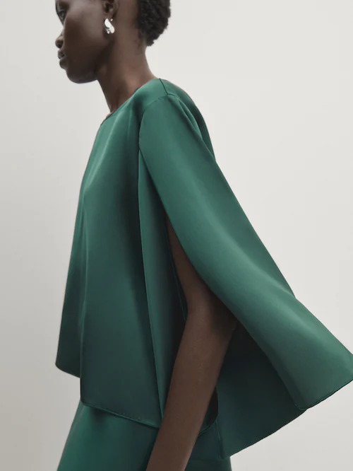 마시모두띠 Massimo Dutti Satin blouse with slit at the sleeve - Studio