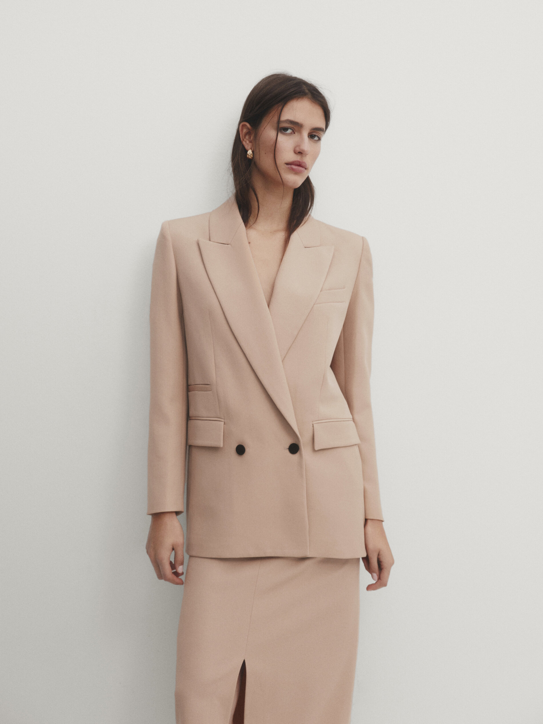 Beige double clearance breasted blazer womens
