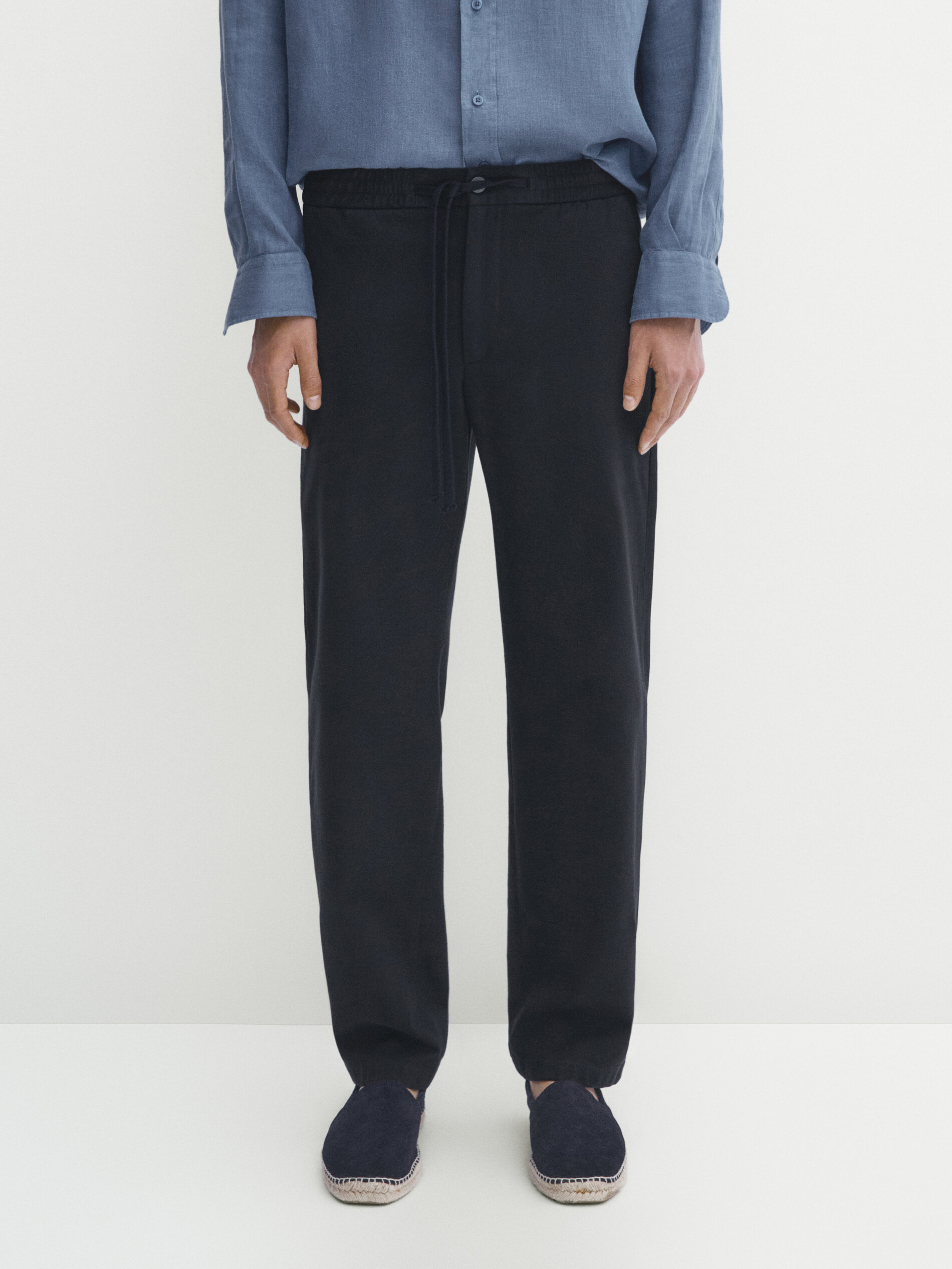 Jogger fit cotton blend twill trousers Navy Blue Dressy