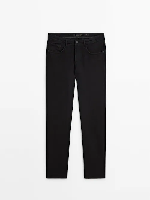 Slim-fit rinse wash jeans · Black · Trousers | Massimo Dutti