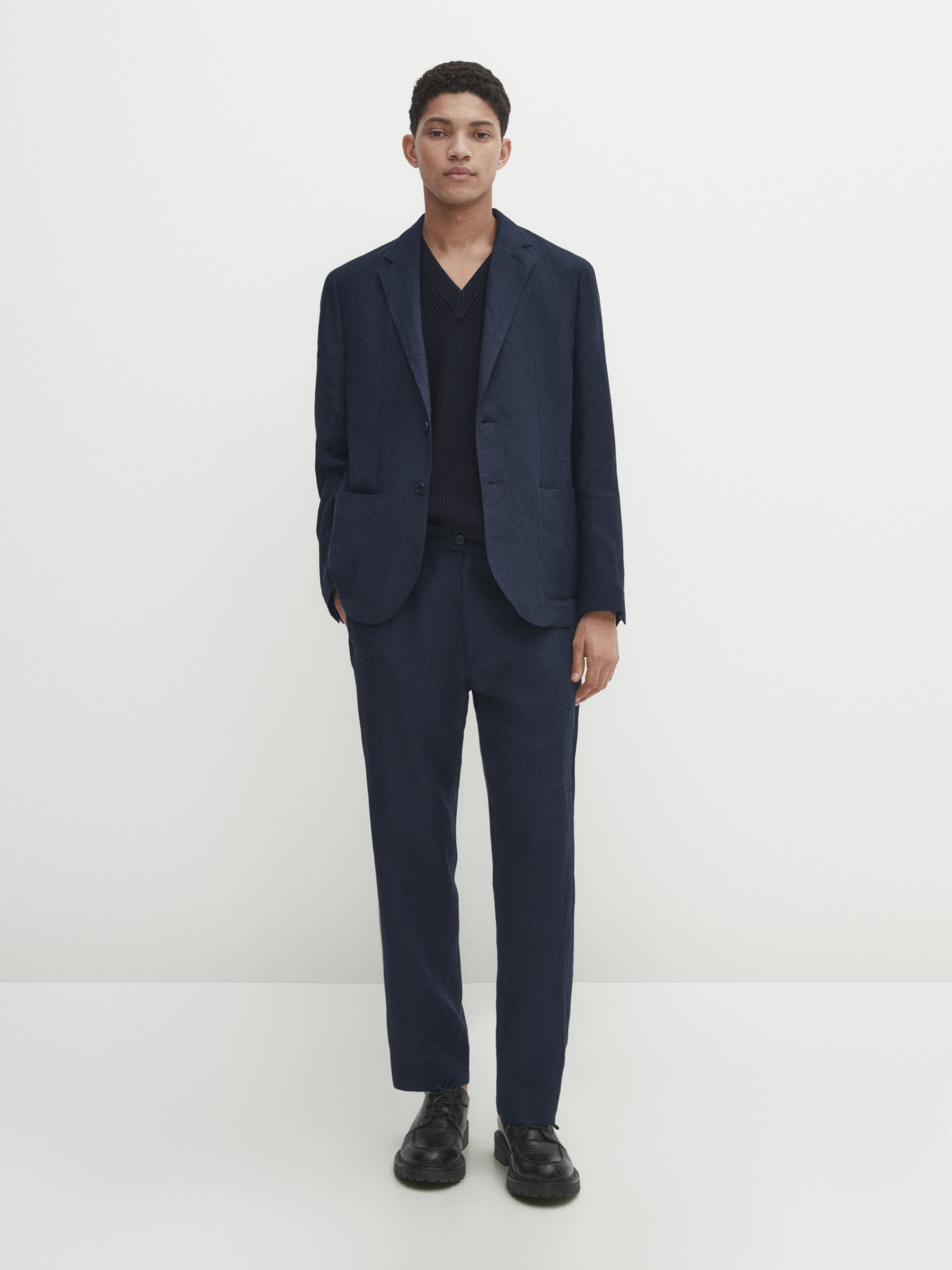 Men's Linen Dress Suit Trousers | Navy | Percival Menswear