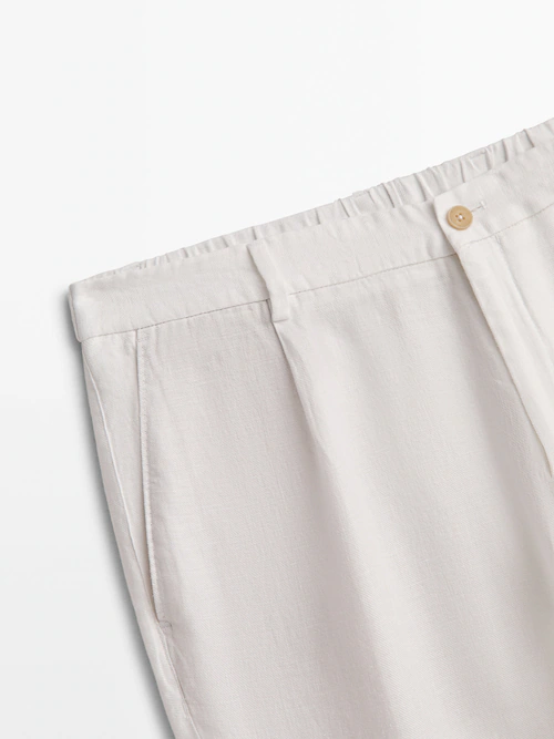 Pantalon coupe droite à double pince blanc neige en lin