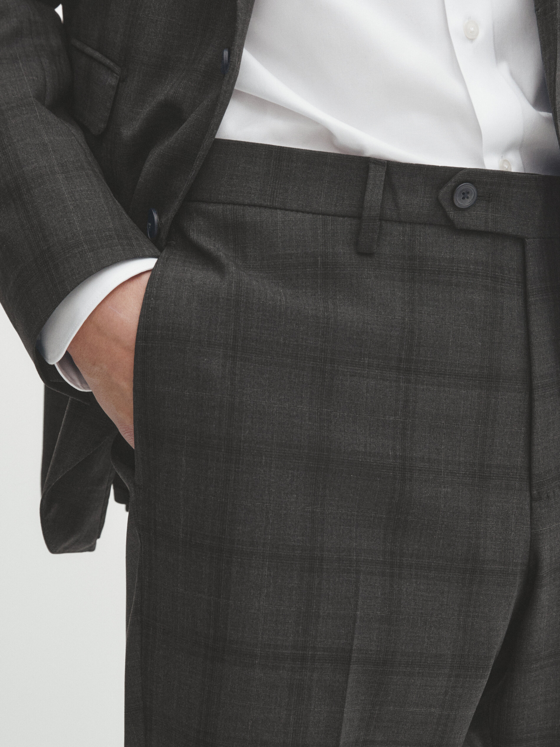 Windowpane check 110 s wool suit trousers
