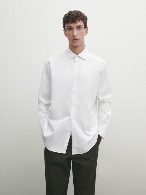 마시모두띠 Massimo Dutti Slim fit two-ply micro textured shirt