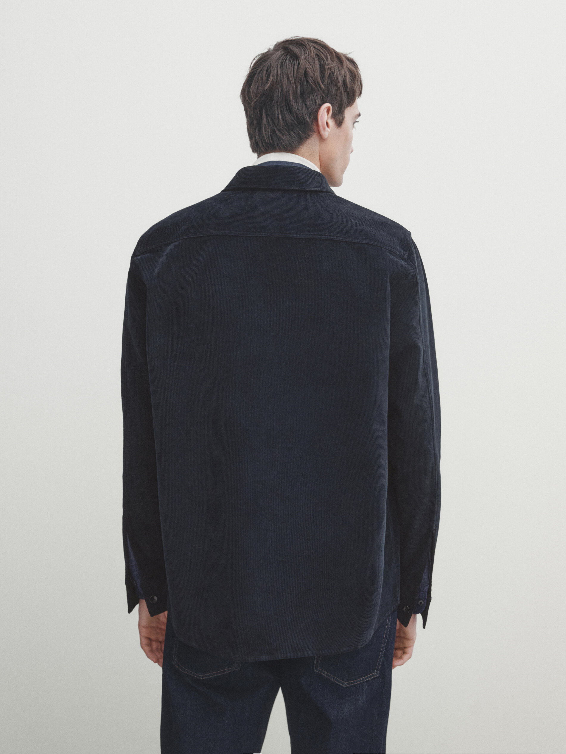 Relaxed fit corduroy overshirt with chest pockets Navy Blue
