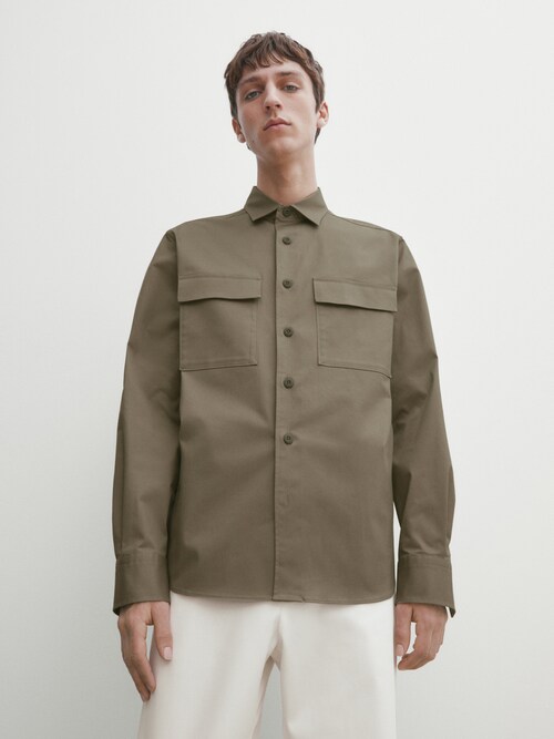 마시모두띠 Massimo Dutti Cotton blend double-pocket overshirt