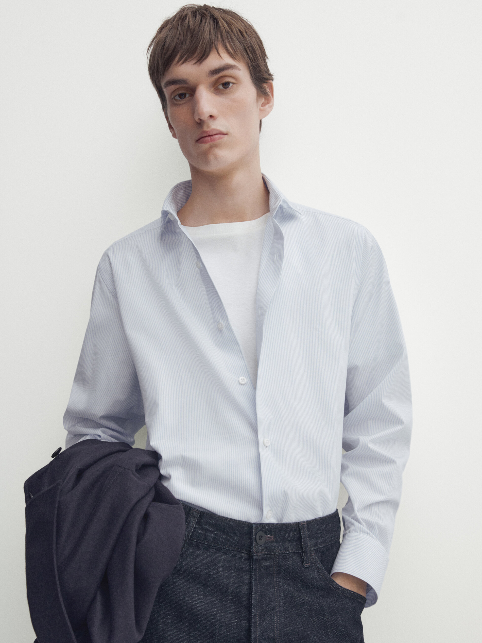 Easy iron slim fit striped shirt Sky Blue Shirts Massimo Dutti