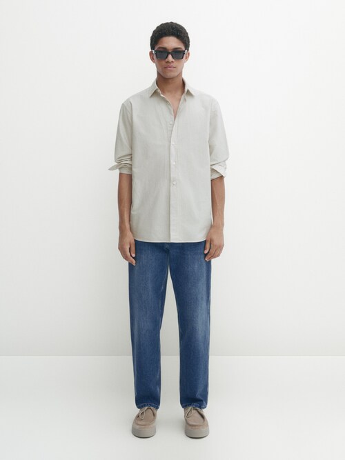 Relaxed-fit striped cotton shirt · Ivory · Shirts