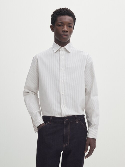 Relaxed-fit striped cotton shirt · Ivory · Shirts