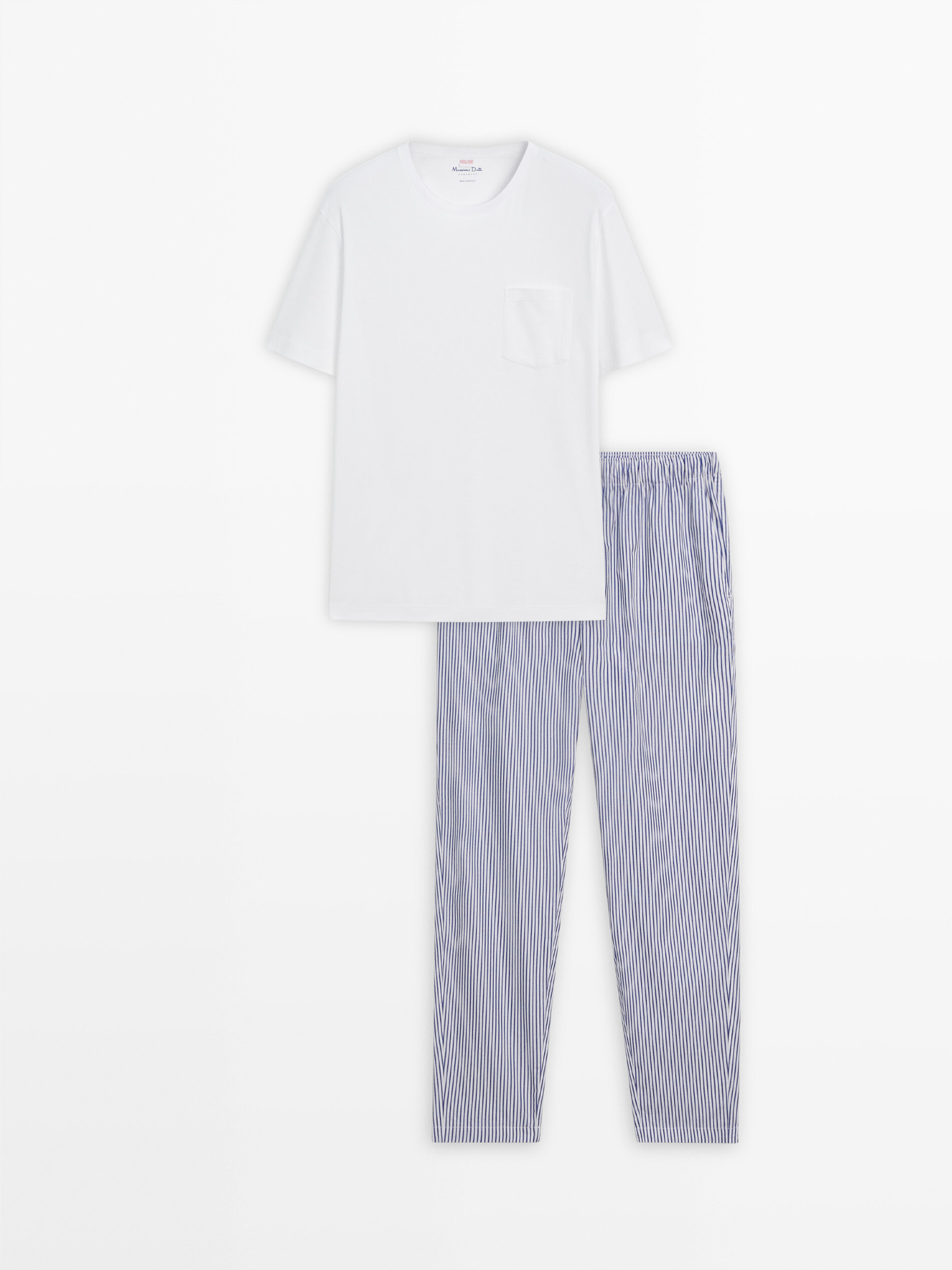 Striped pyjama bottoms and short sleeve T shirt