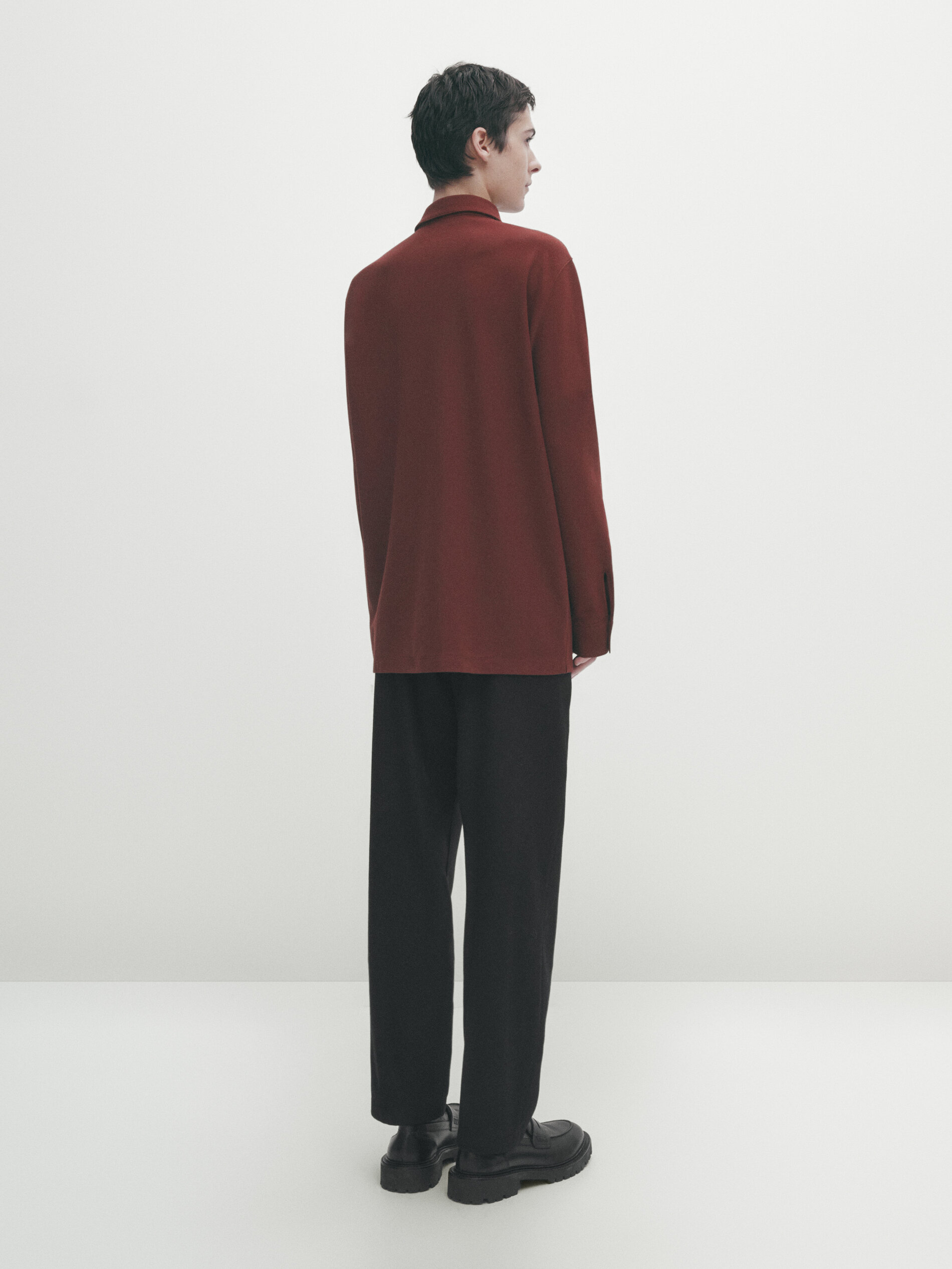 Long sleeve polo shirt in a cotton and wool blend