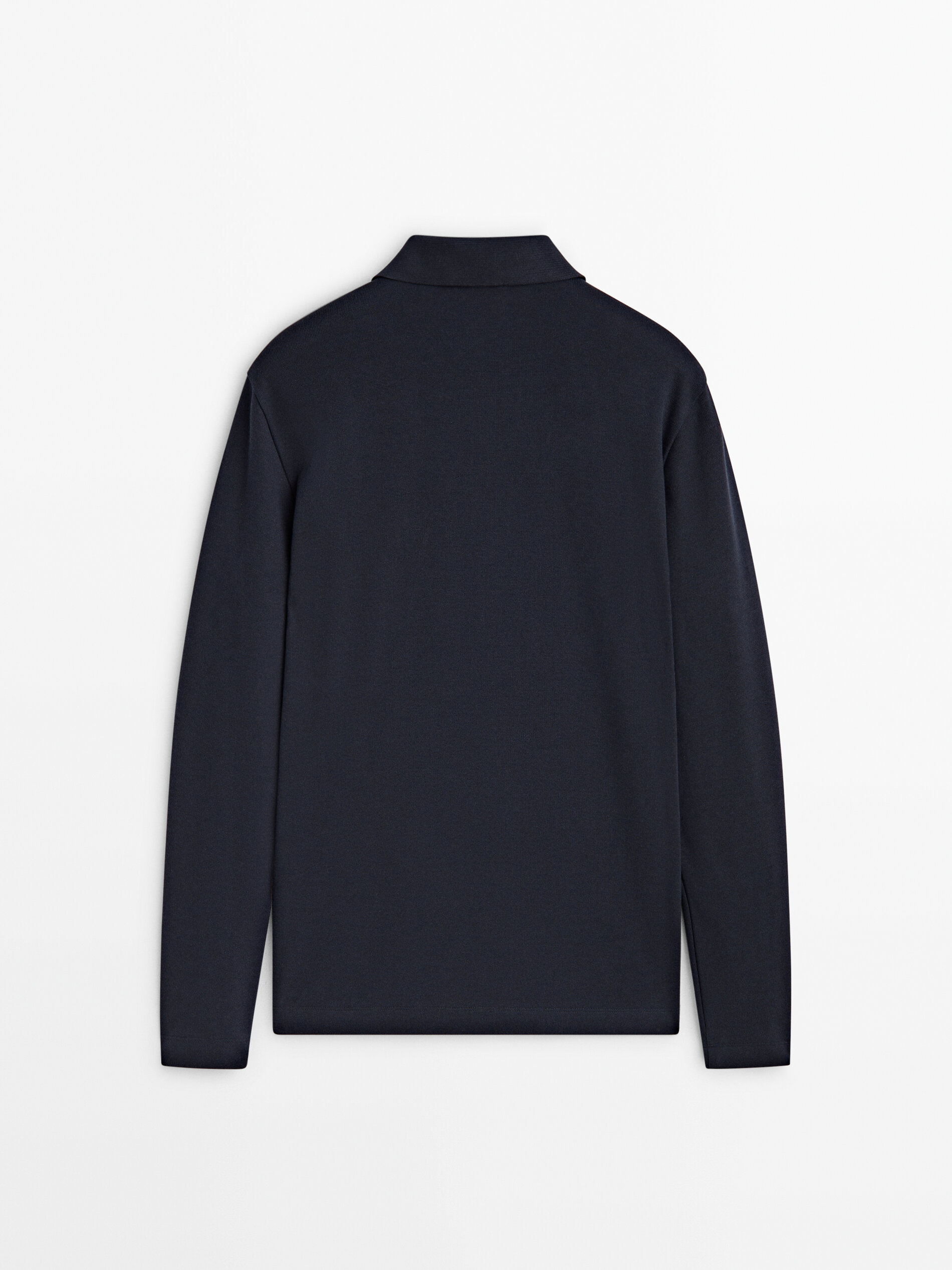 Long sleeve microtextured cotton polo shirt Dark Navy Moss