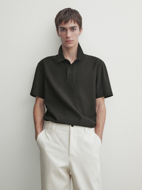 마시모두띠 Massimo Dutti Short sleeve diagonal cotton micro-twill polo shirt