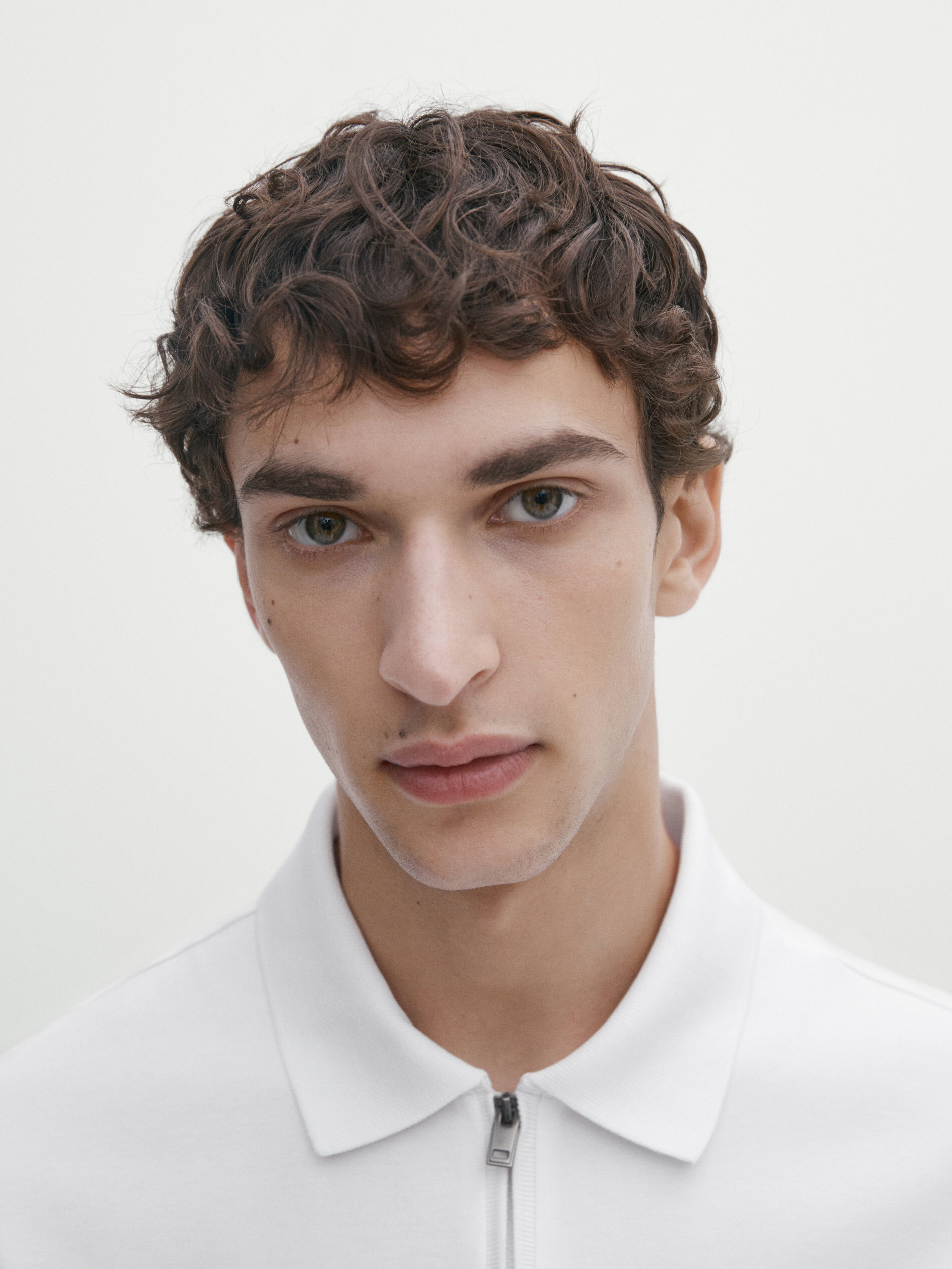 White zip shop up polo shirt