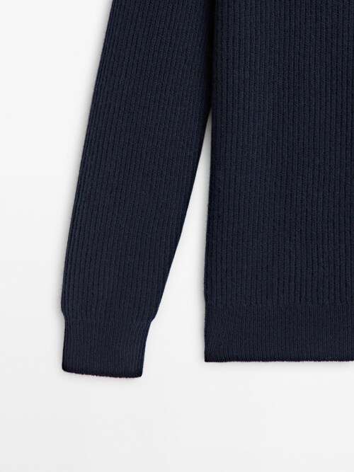 Pull en tricot bleu foncé à fermeture éclair (9642507)
