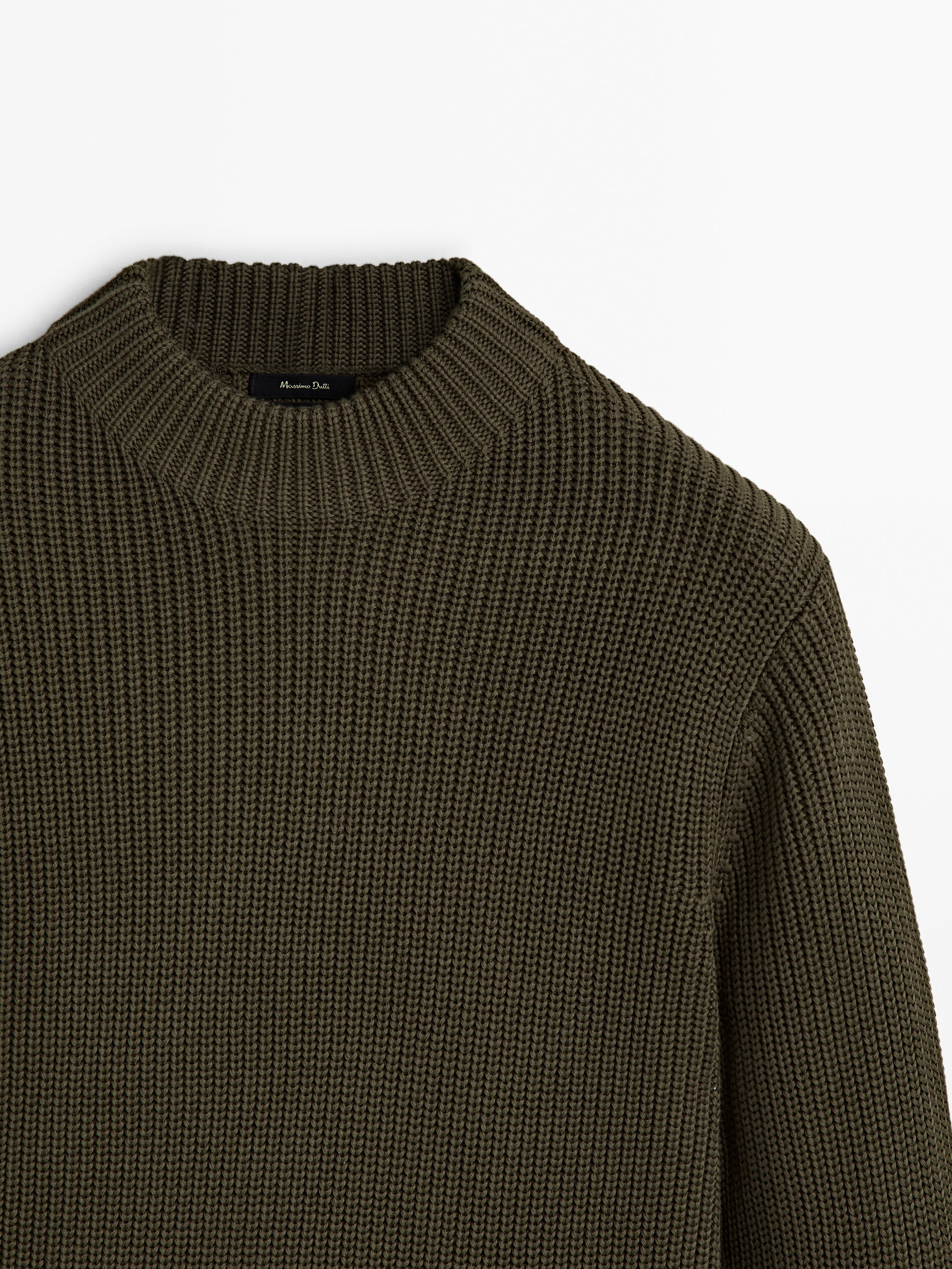 Mock turtleneck cotton purl knit sweater