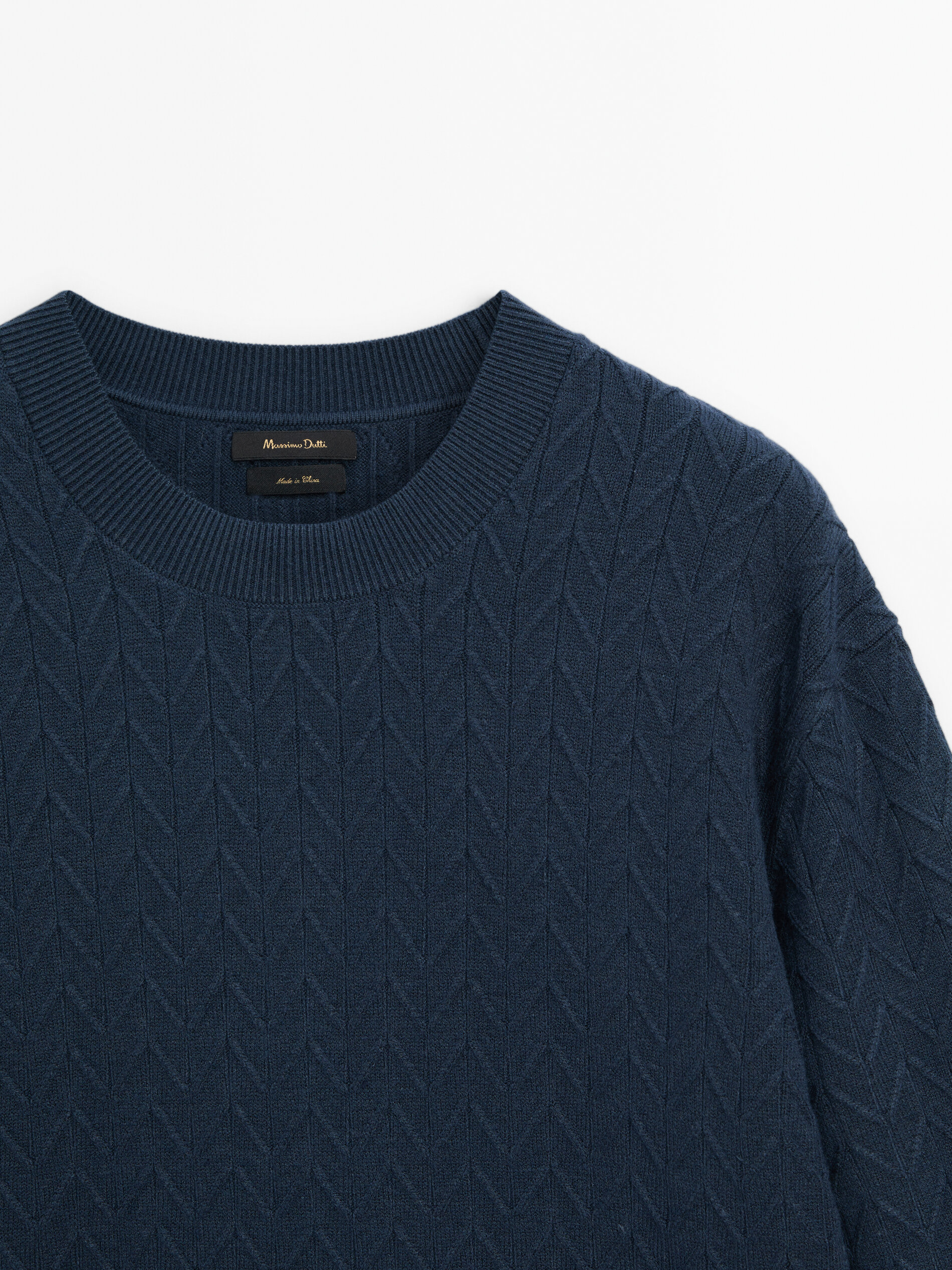 Crew neck zigzag knit sweater Lavender Ice Pale Ochre Navy