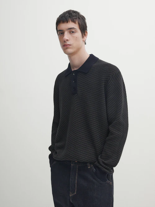 마시모두띠 Massimo Dutti Two-tone effect polo sweater