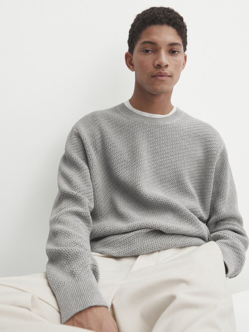 마시모두띠 Massimo Dutti Crew neck cotton mesh knit sweater