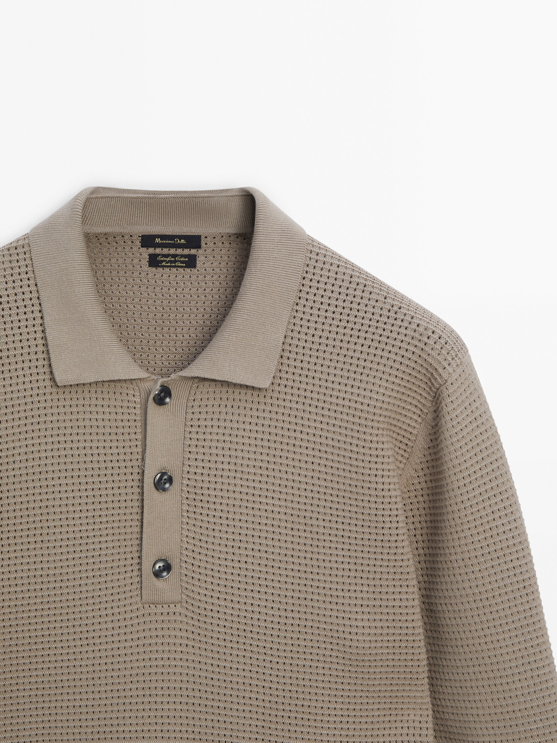 Textured knit polo collar sweater