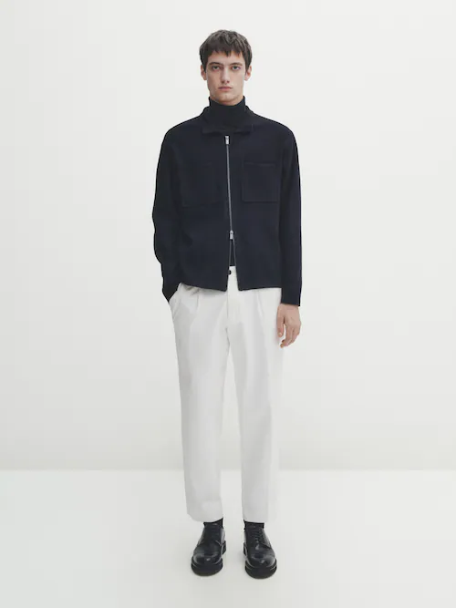 마시모두띠 Massimo Dutti Knit cardigan with zip and shirt collar