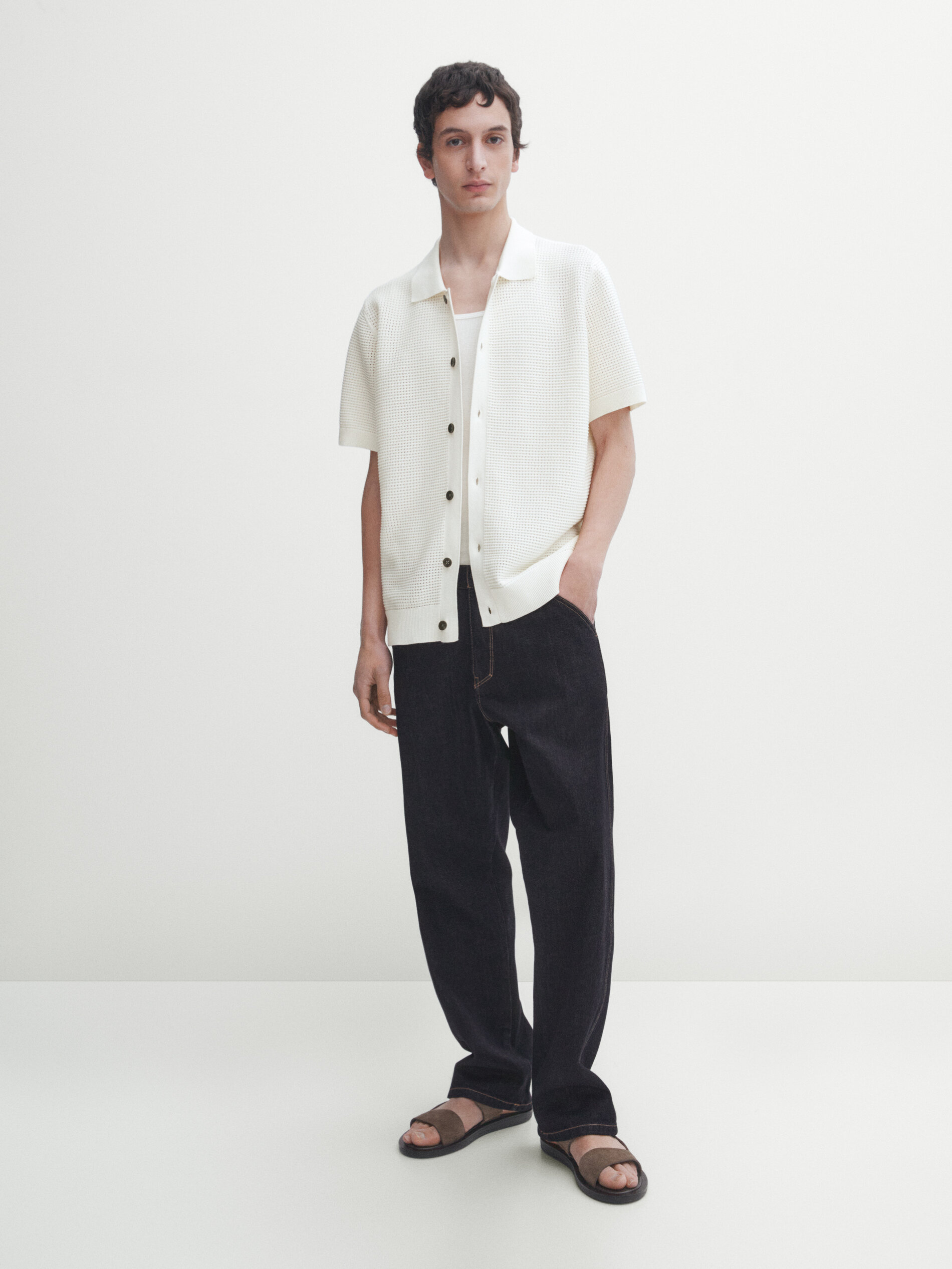 Short sleeve cotton knit cardigan