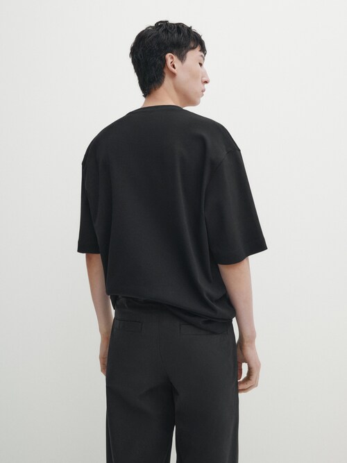 마시모두띠 Massimo Dutti Drop-shoulder cotton T-shirt with a crew neck