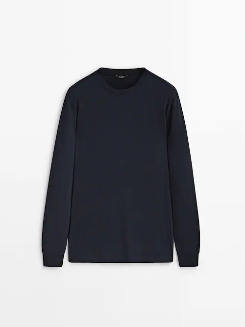 100% cotton long sleeve T-shirt · Charcoal Grey, Green-grey, Navy Blue,  Cream, Black, Pure White · T-shirts | Massimo Dutti