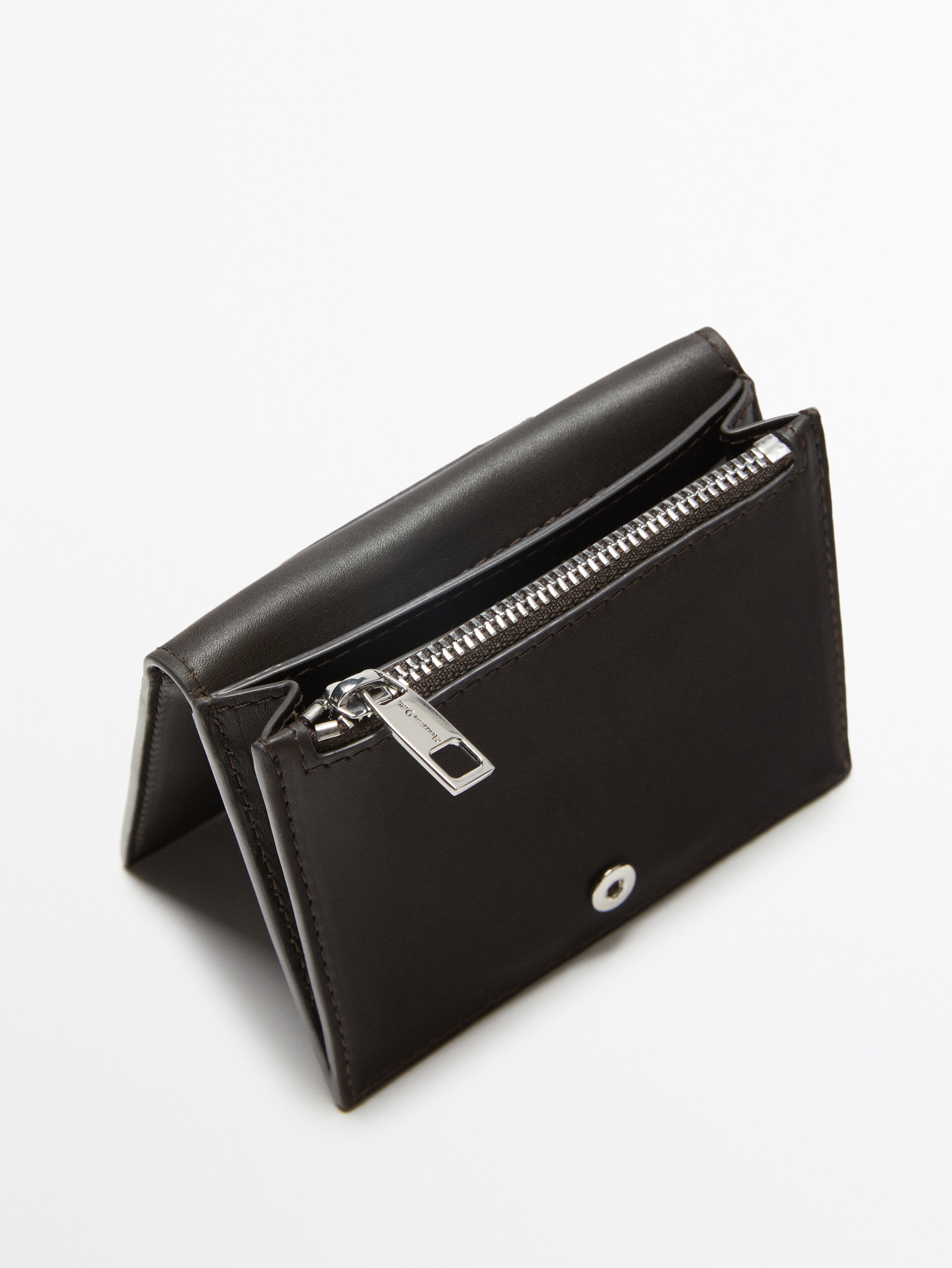 Leather wallet Brown Black Accessories Massimo Dutti