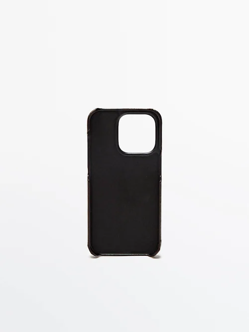 Coque iPhone 14 pro en cuir avec porte-cartes · Marron, Noir · Accessoires