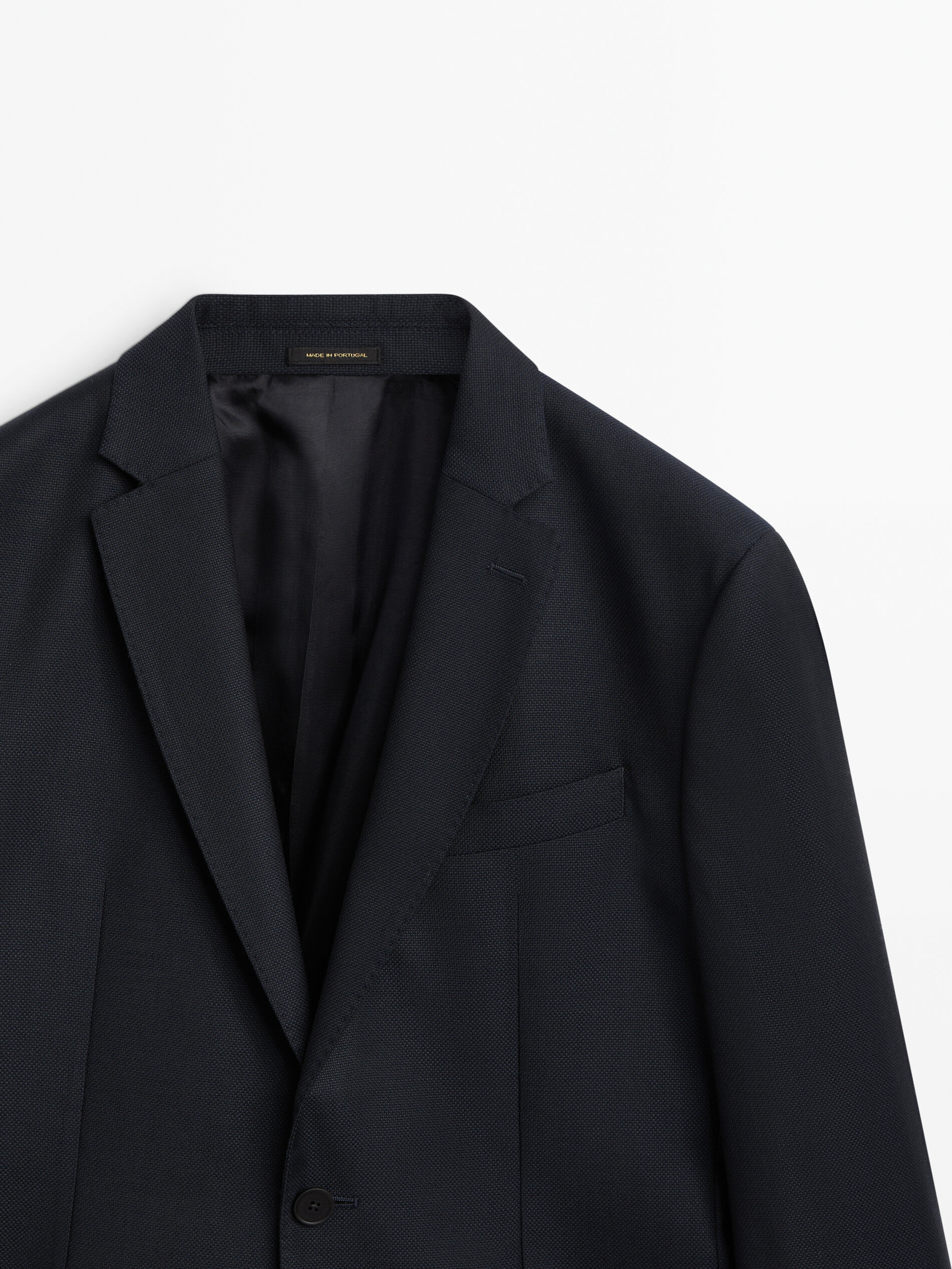 Navy blue textured wool blazer Navy Blue Dressy Massimo Dutti