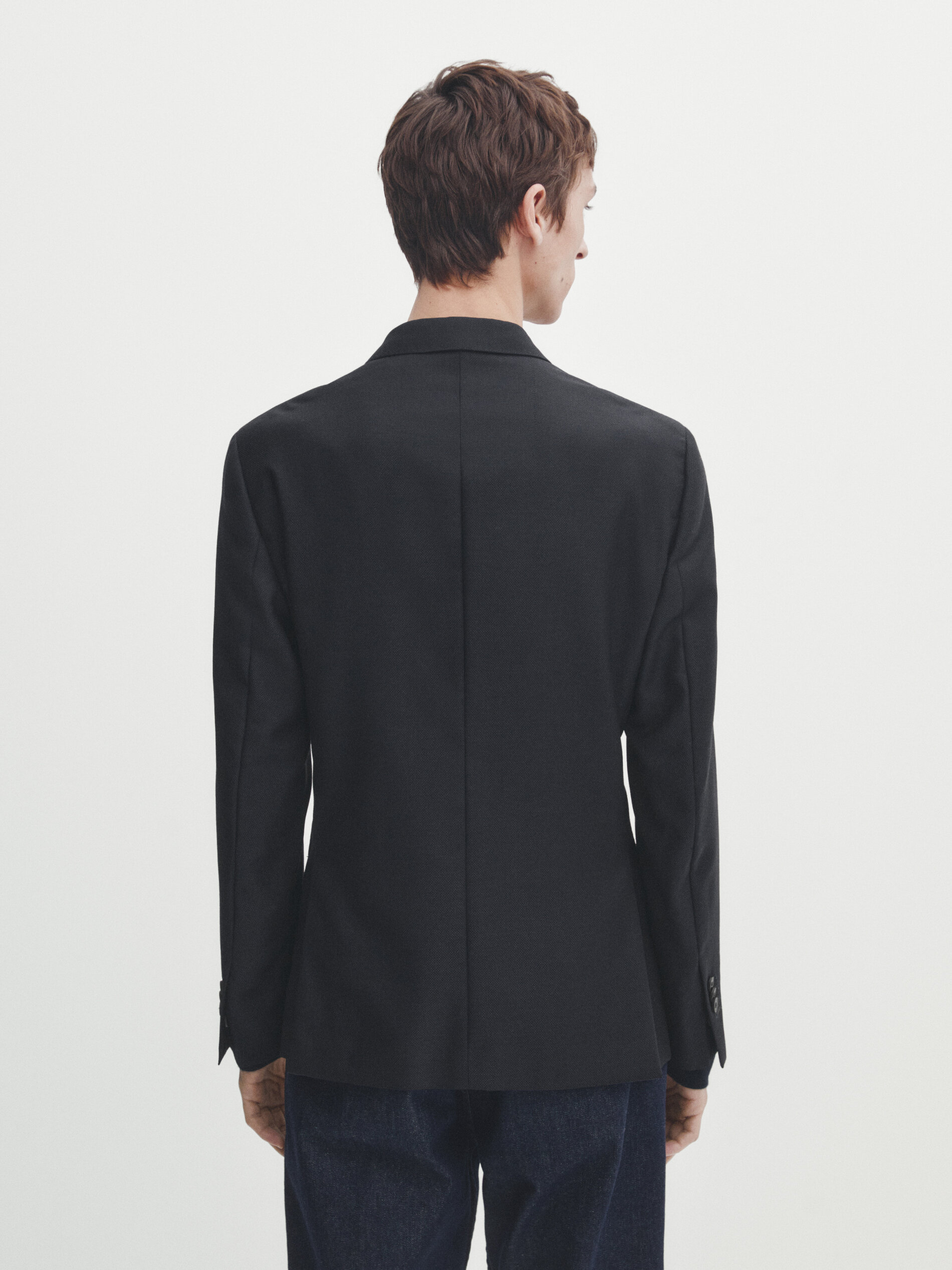 Navy blue textured wool blazer