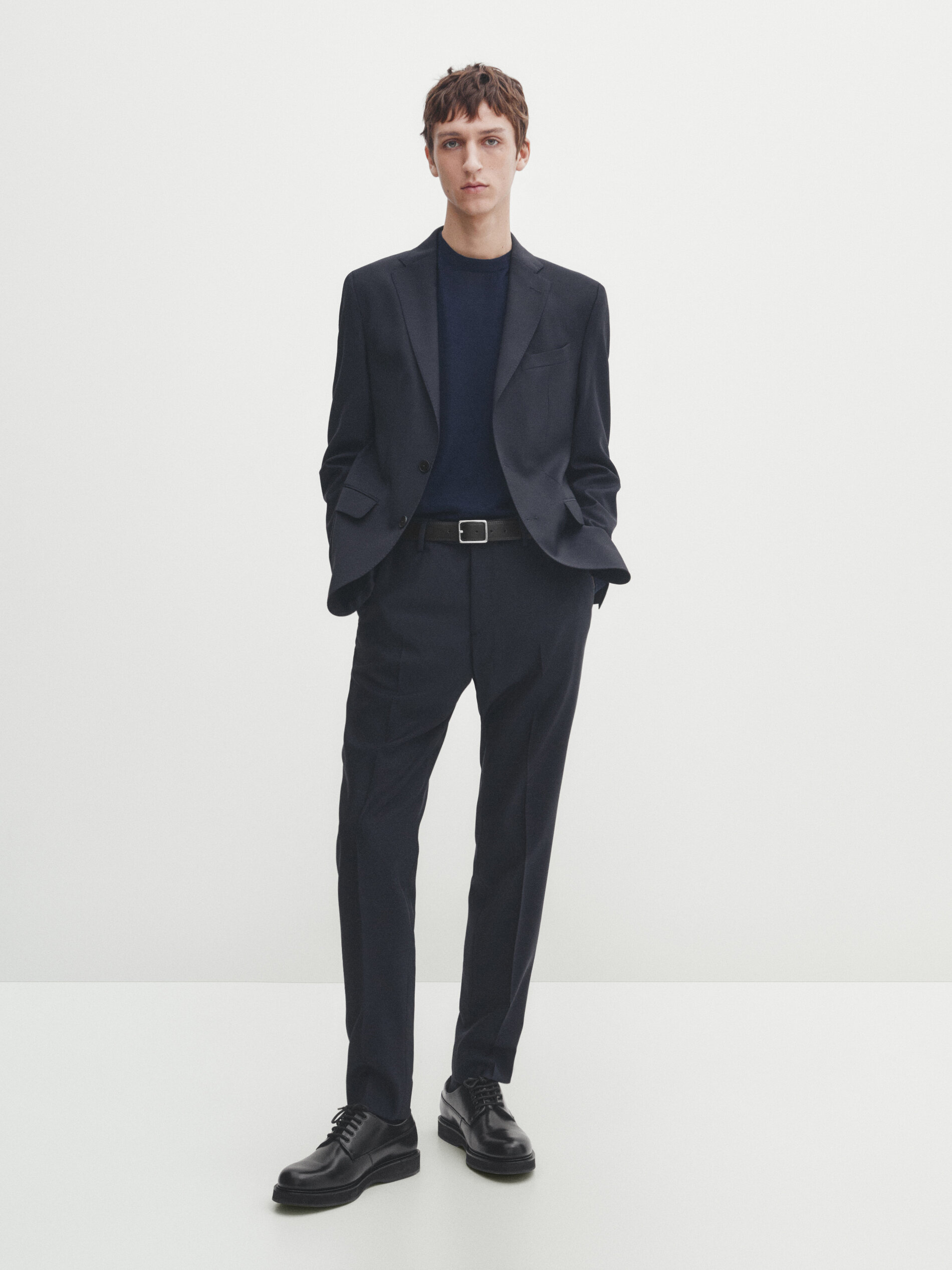 Navy blue false plain suit blazer
