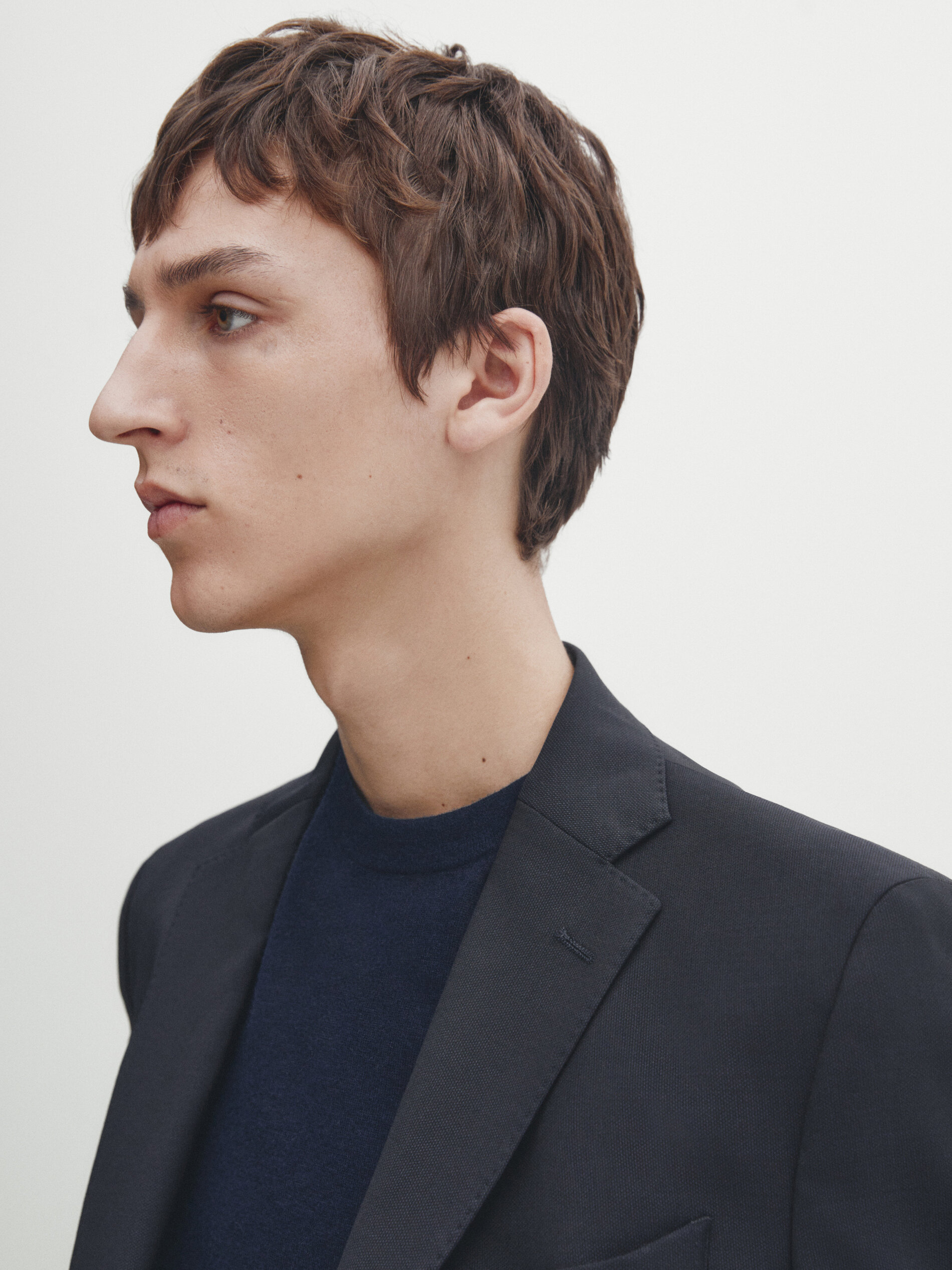 Navy blue false plain suit blazer