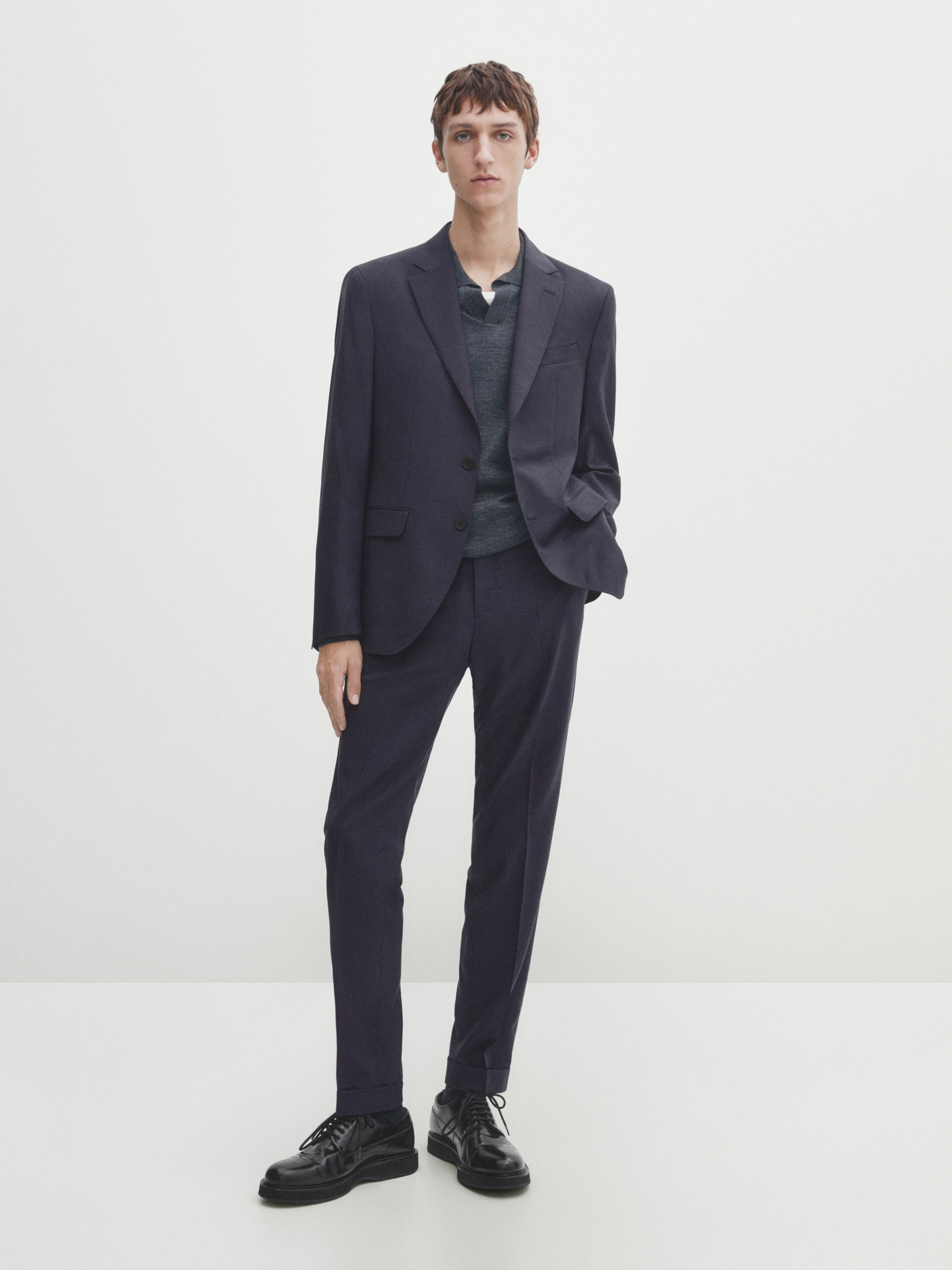Blue 100 wool suit blazer Navy Blue Dressy Massimo Dutti