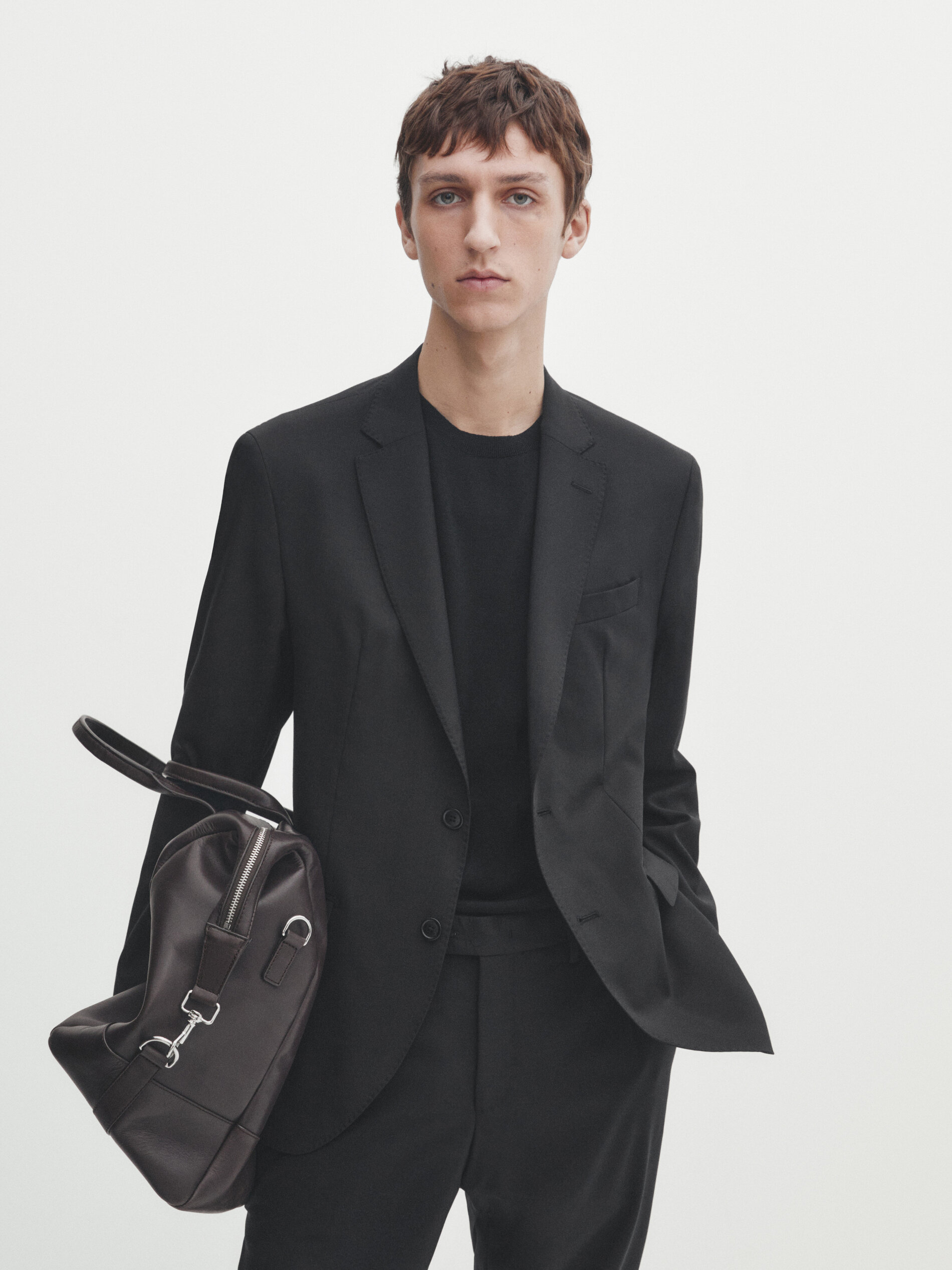 Black bi stretch wool suit blazer Black Dressy Massimo Dutti
