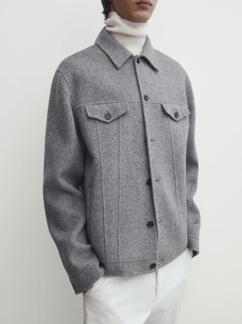 마시모두띠 Massimo Dutti Double-faced 100% wool overshirt