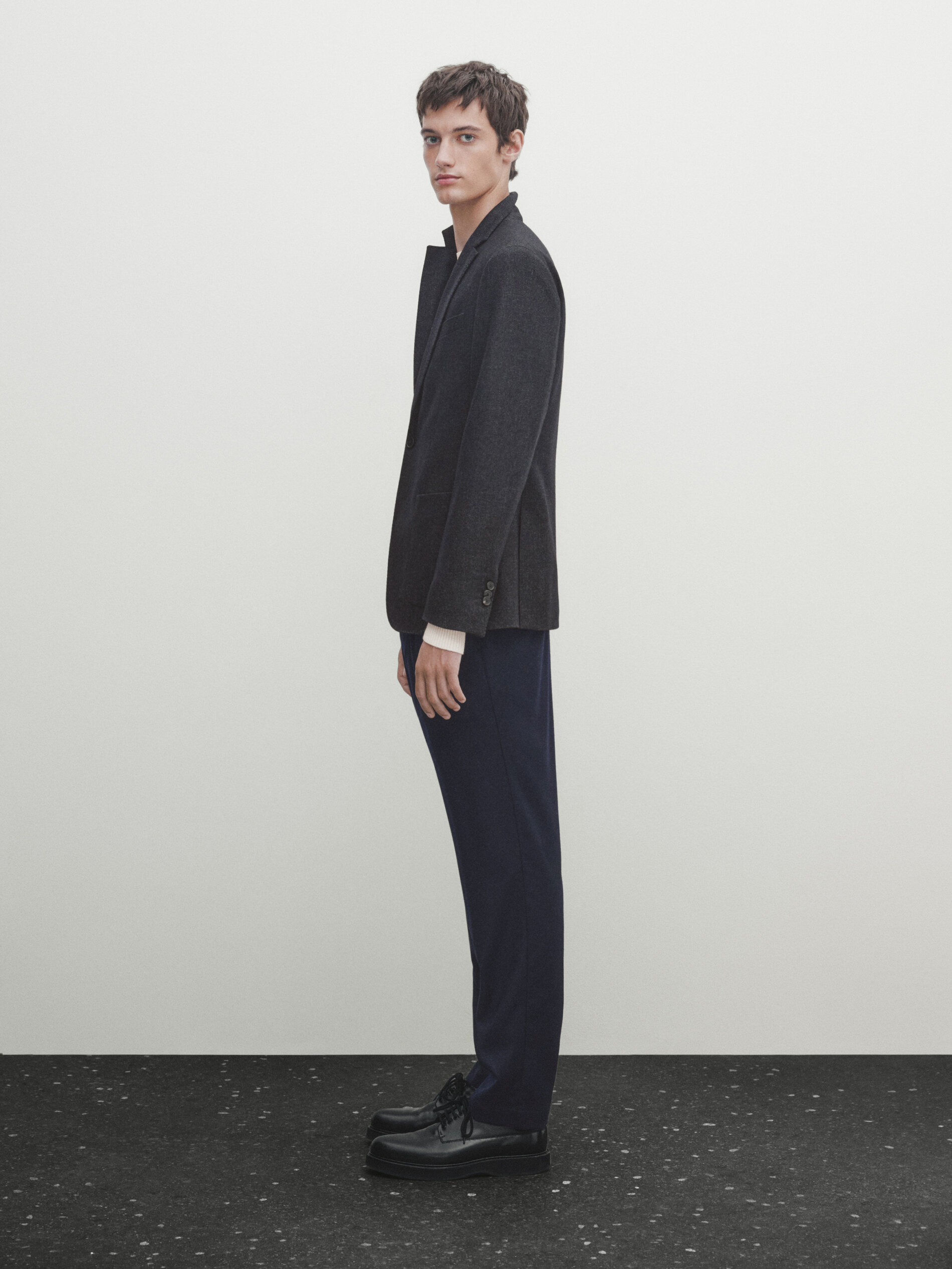 False plain wool blend blazer Navy Blue Dressy Massimo Dutti