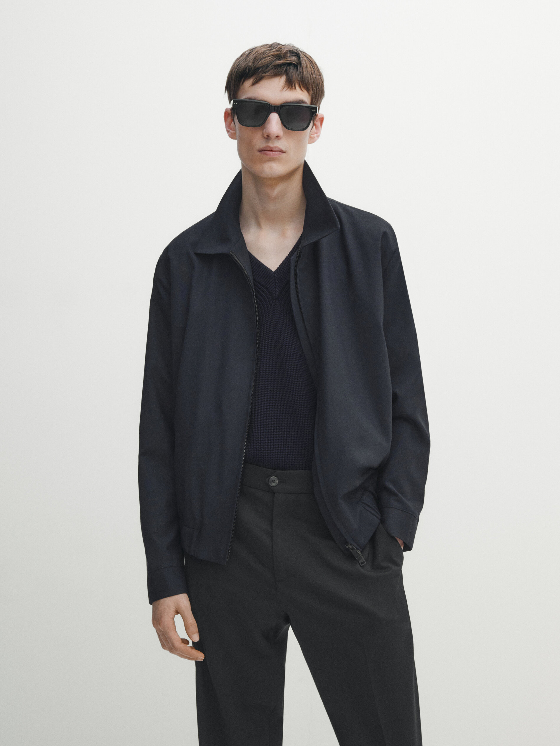 Technical bomber jacket with wool Navy Blue Black Dressy
